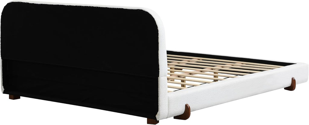 Christopher Knight Home Destin Modern California King Size Bed Frame and Headboard, Solid Wood California King Platform Bed Frame with Upholstered Headboard, No Box Spring Needed, Easy Assembly, White