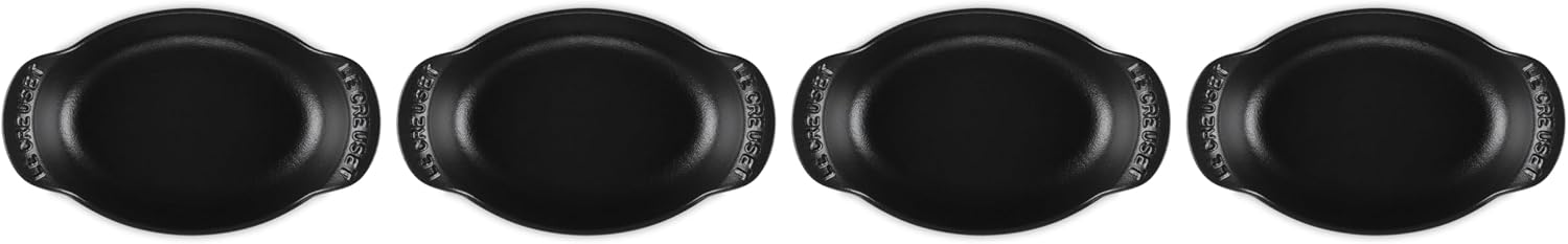 Le Creuset Enameled Cast Iron Gourmand Collection Set of 4 Mini Oval Baker, .3 qt., Matte Black