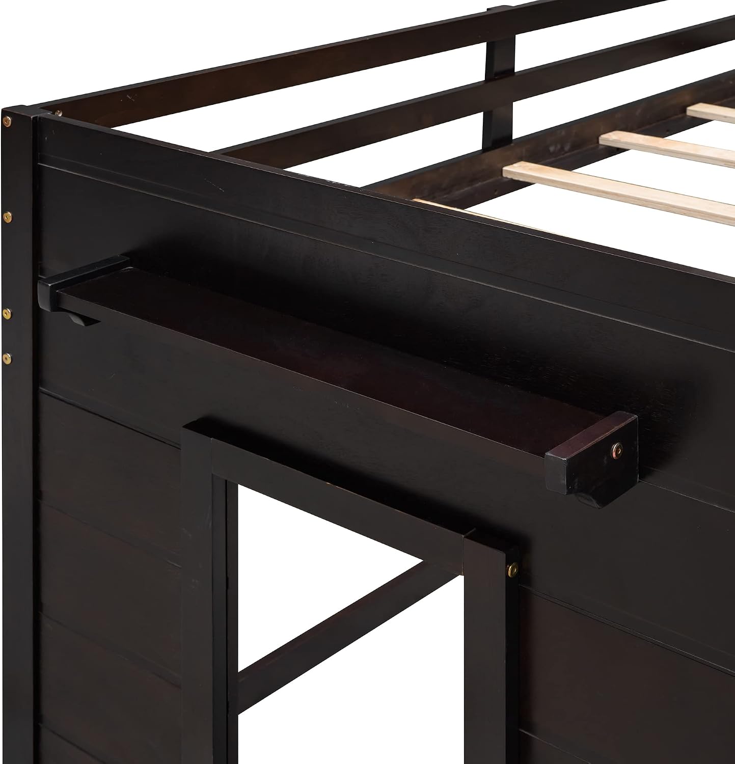 Ball & Cast Twin Size Low Loft Bed with Safety Guardrail & Stair,Wooden Bedframe W/Cabinet & Shelf,Solid Construction,No Spring Box Needed,Furniture Set for Boys Girls Keens Study Bedroom,Espresso