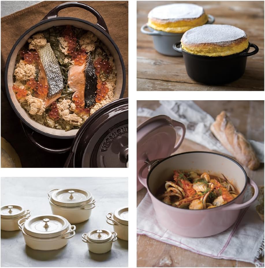 Vermicular Oven Pot | Non-Toxic Enameled Cast Iron Pot | 26cm Shallow (3.9 Qt) | Oven-safe | Induction-compatible | Dutch Oven | Made in Japan | Serves 3-4 | Pearl Brown