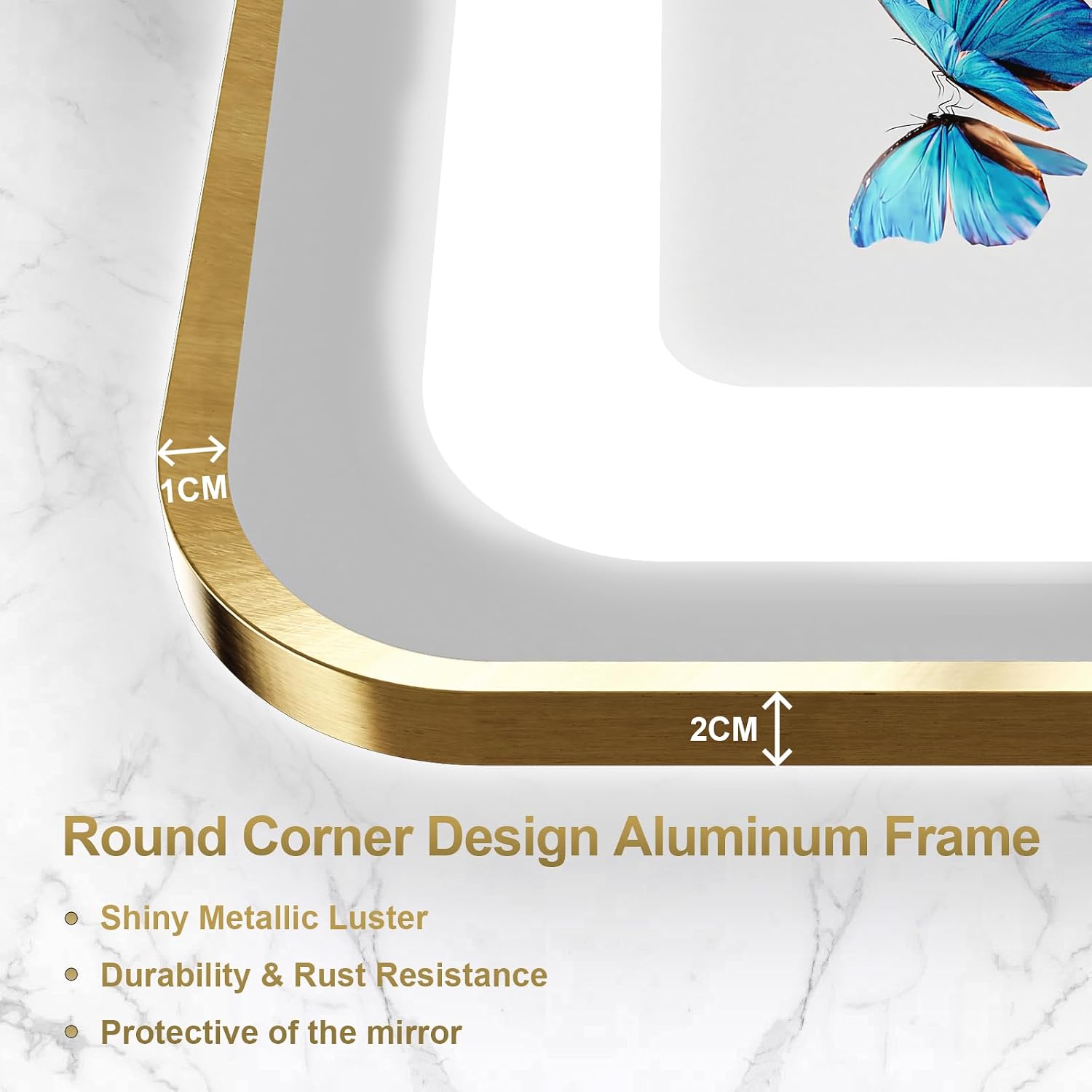20'x 28' Gold Framed LED Mirrors for Bathroom, Wall Mounted Lighted Bathroom Vanity Mirror, Front and Backlight, Stepless Dimmable, 3 Colors, Anti-Fog, Memory, Smart Touch Button