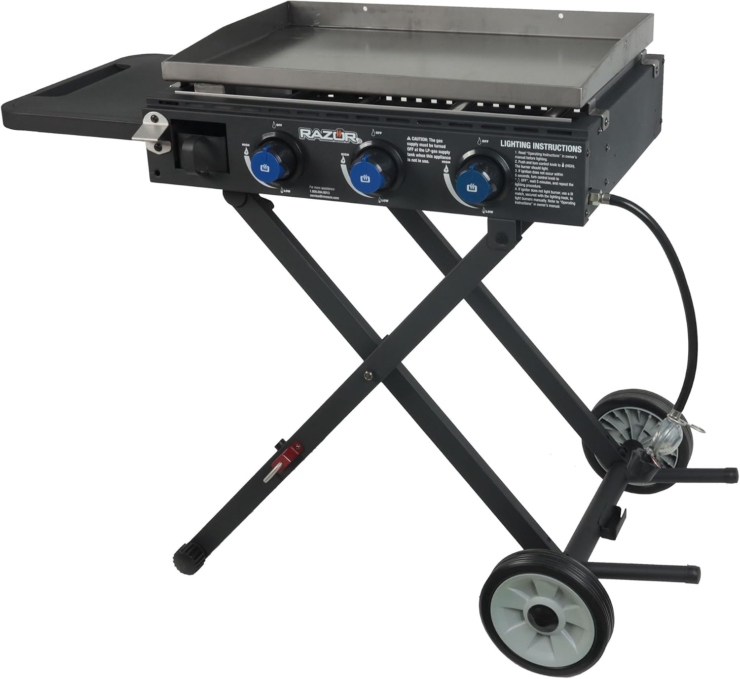 Razor Griddle Gas Griddle and Portable Propane Grill for Backyard BBQ, with Cart, Shelf