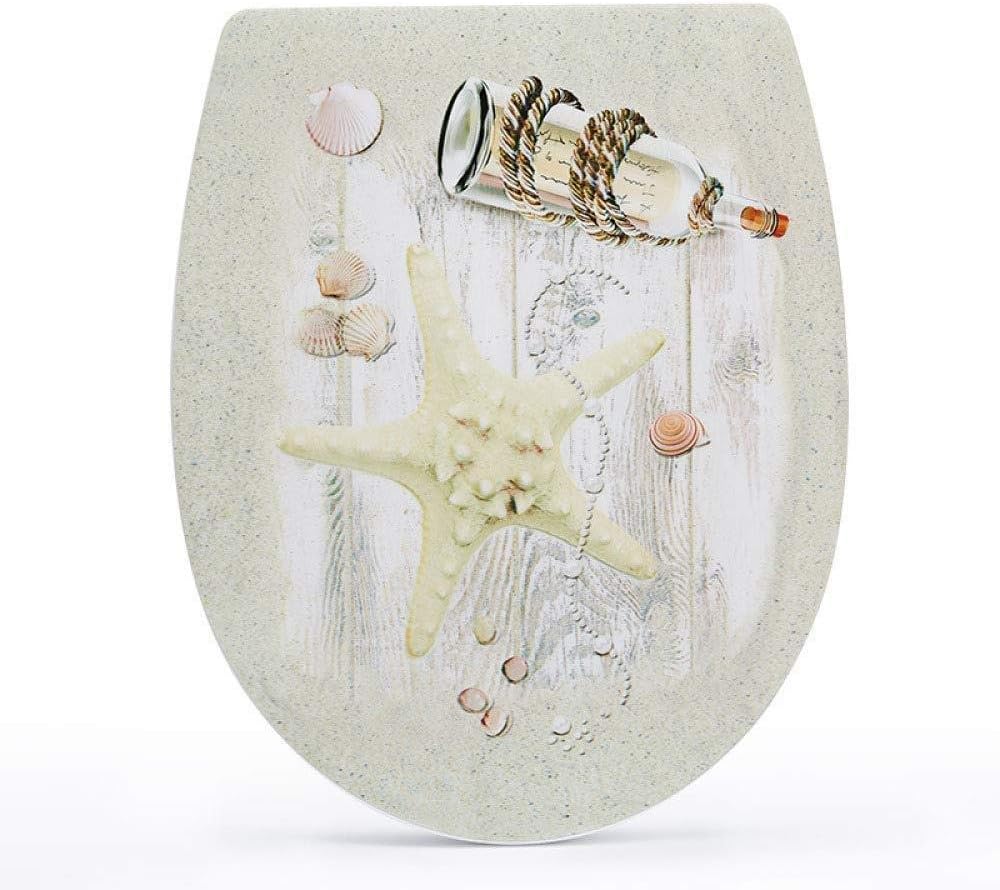 Toilet Seat Lid with Adjustable Hinge Home Bathroom Use Decor Round Commercial (Starfish)