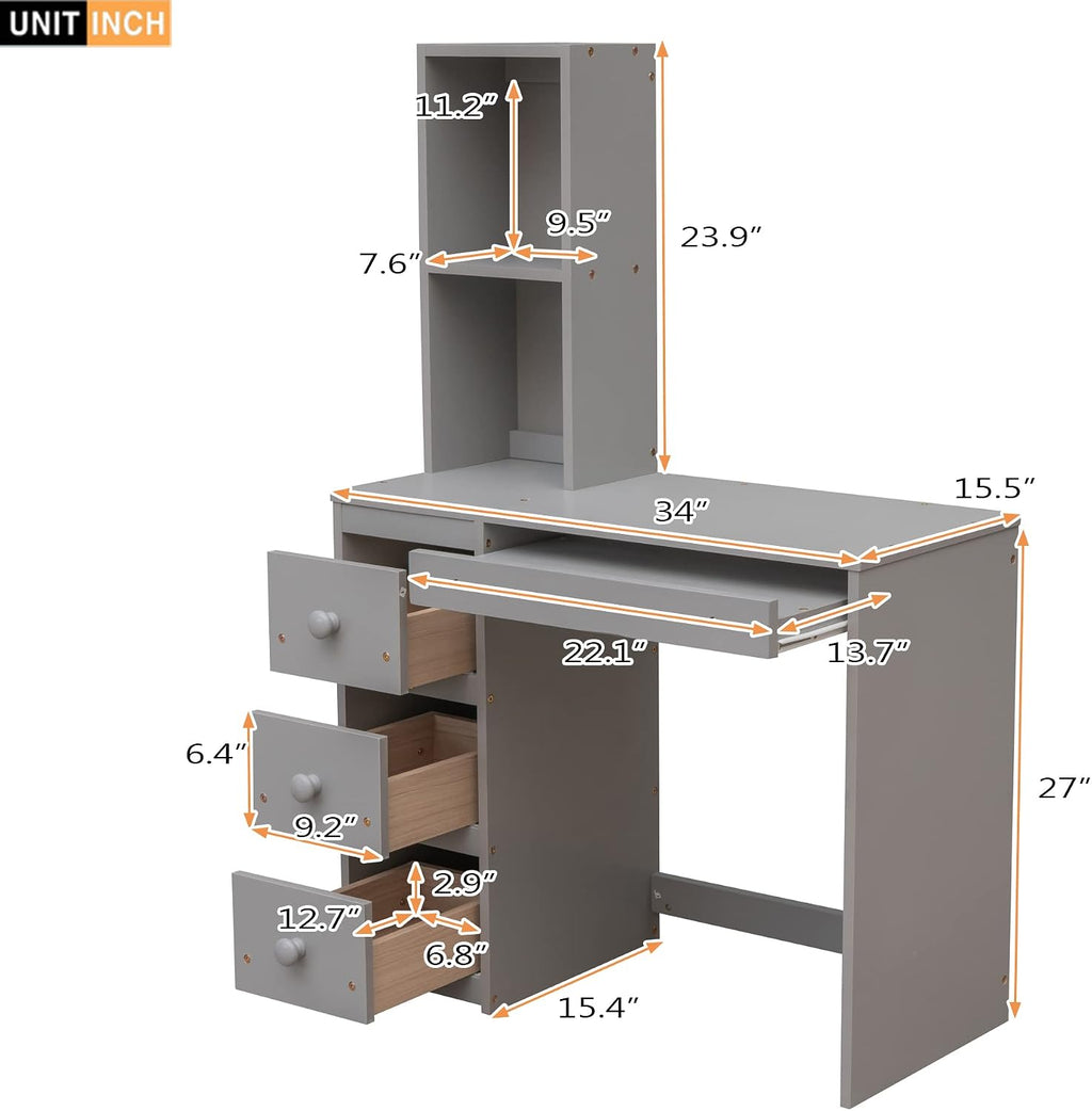 Harper & Bright Designs Twin Over Twin Bunk Bed with Desk, Heavy Duty Wood Loft Bedframe W/Shelves,Easy Assembly,Versatile Functional Bedroom Furniture Set for Boy Girl Teens,Gray