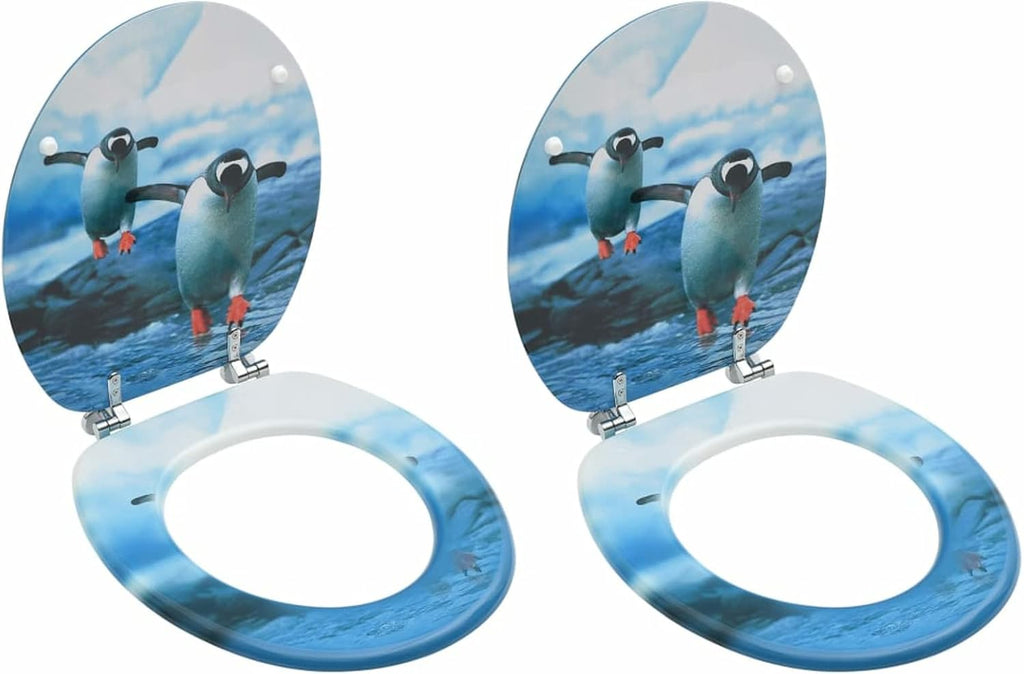 WC Toilet Seats with Lid 2 pcs MDF Penguin Design Toilet & Bidet Seats