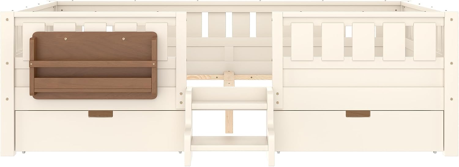 Bellemave Queen Size Bed with Slats and Stairs