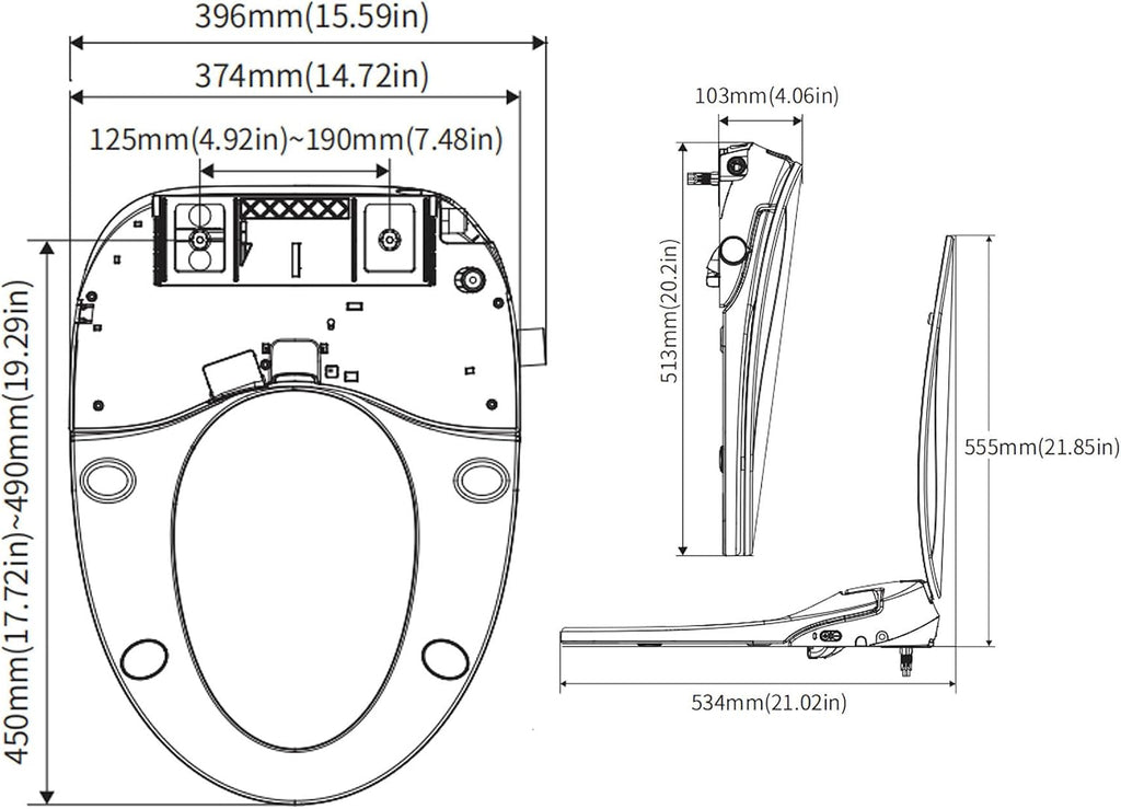 Bidet Seats, Elongated Smart Toilet Seat, Electric Smart Seat with Warm Air Dryer and Night Light, Closed Toilet Lid with Rear and Front Nozzle Warm Water Washing, Easy to Assemble, White