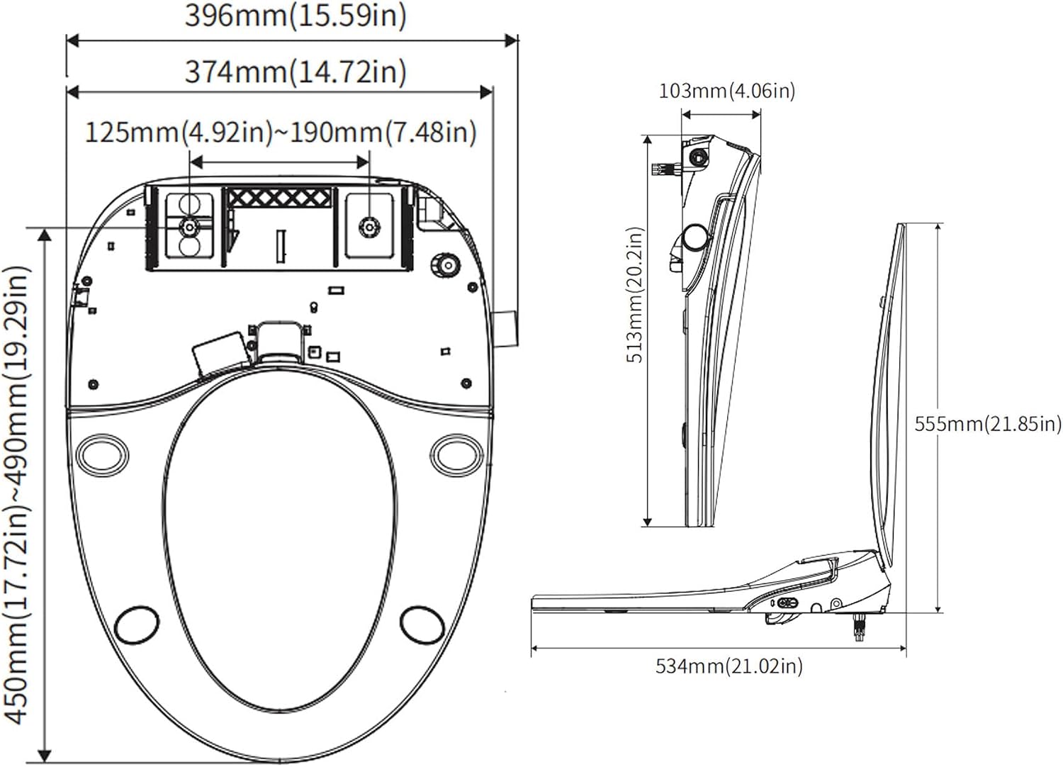 Bidet Seats, Elongated Smart Toilet Seat, Electric Smart Seat with Warm Air Dryer and Night Light, Closed Toilet Lid with Rear and Front Nozzle Warm Water Washing, Easy to Assemble, White