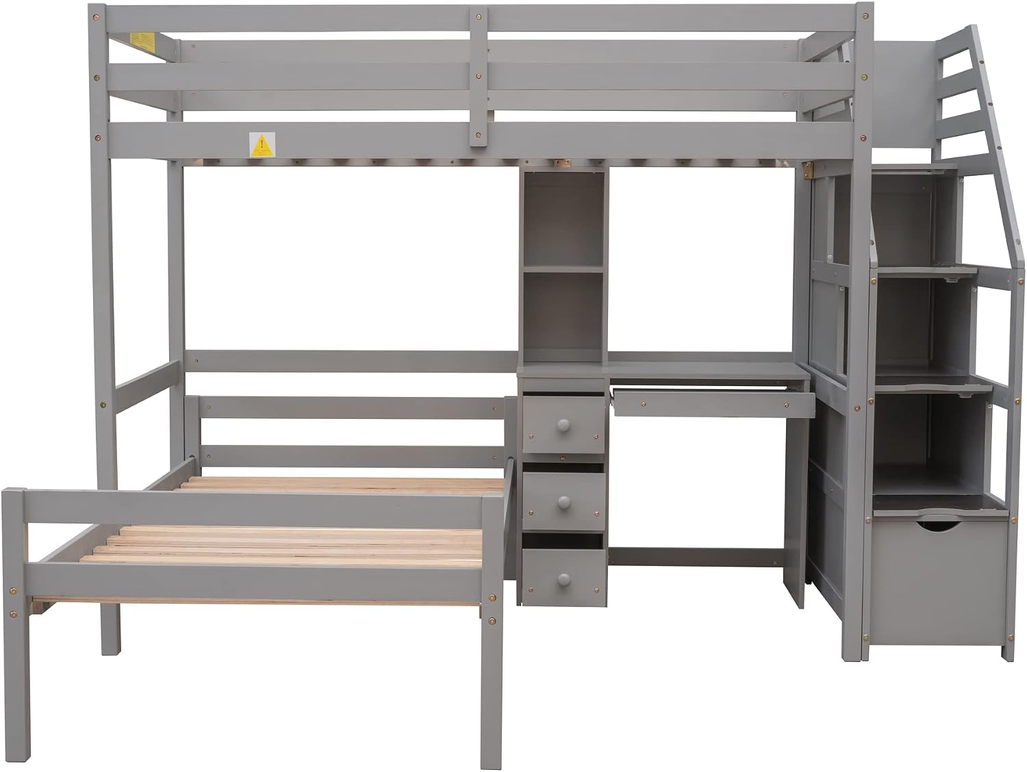Harper & Bright Designs Twin Over Twin Bunk Bed with Desk, Heavy Duty Wood Loft Bedframe W/Shelves,Easy Assembly,Versatile Functional Bedroom Furniture Set for Boy Girl Teens,Gray