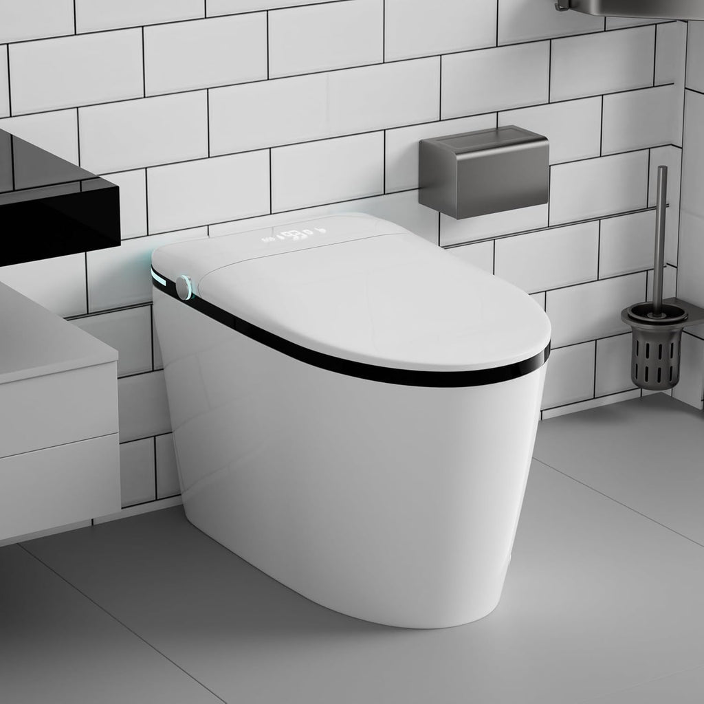 Sounor Modren Smart Tankless Toilet With Bidet Built In Comfort Height Elongated Rear Front Warm Water Cleaning Powerful Dryer Heated Seat,Auto Open/Close Seat,Foot Sensor
