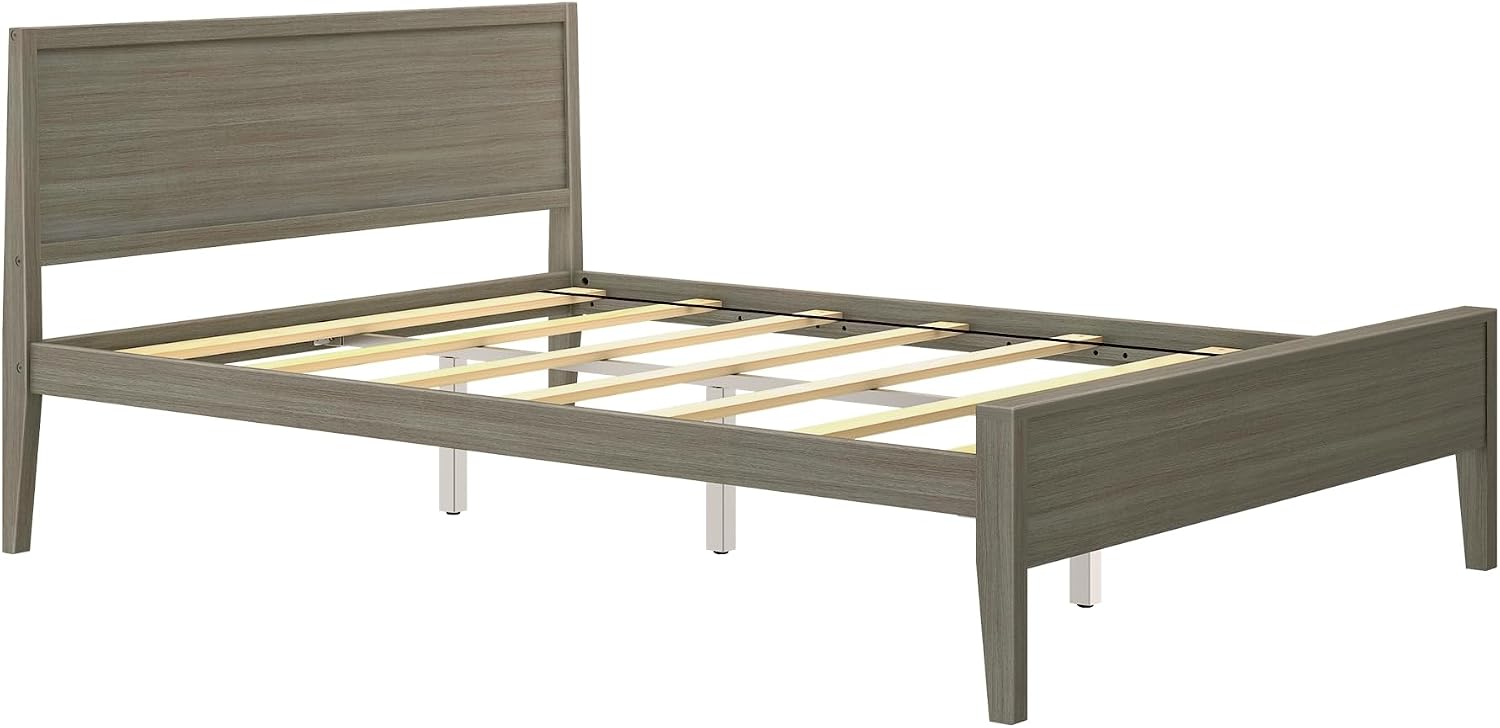 Max & Lily Queen Bed, Solid Wood Queen Bed Frame with Panel Headboard, Kids Queen Bed with Wood Slat Support, No Box Spring Needed, Clay