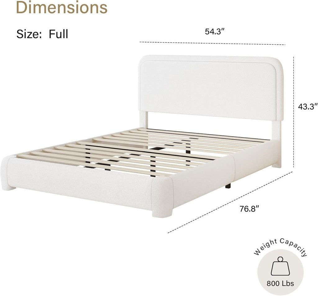 BarnFurin Full Size Bed Frame,Cloud Boucle Upholstered Platform Bed Frame with Headboard, Soft Rounded Corners, No Box Spring Required, Non-Slip and Noise-Free, Easy Assembly, White