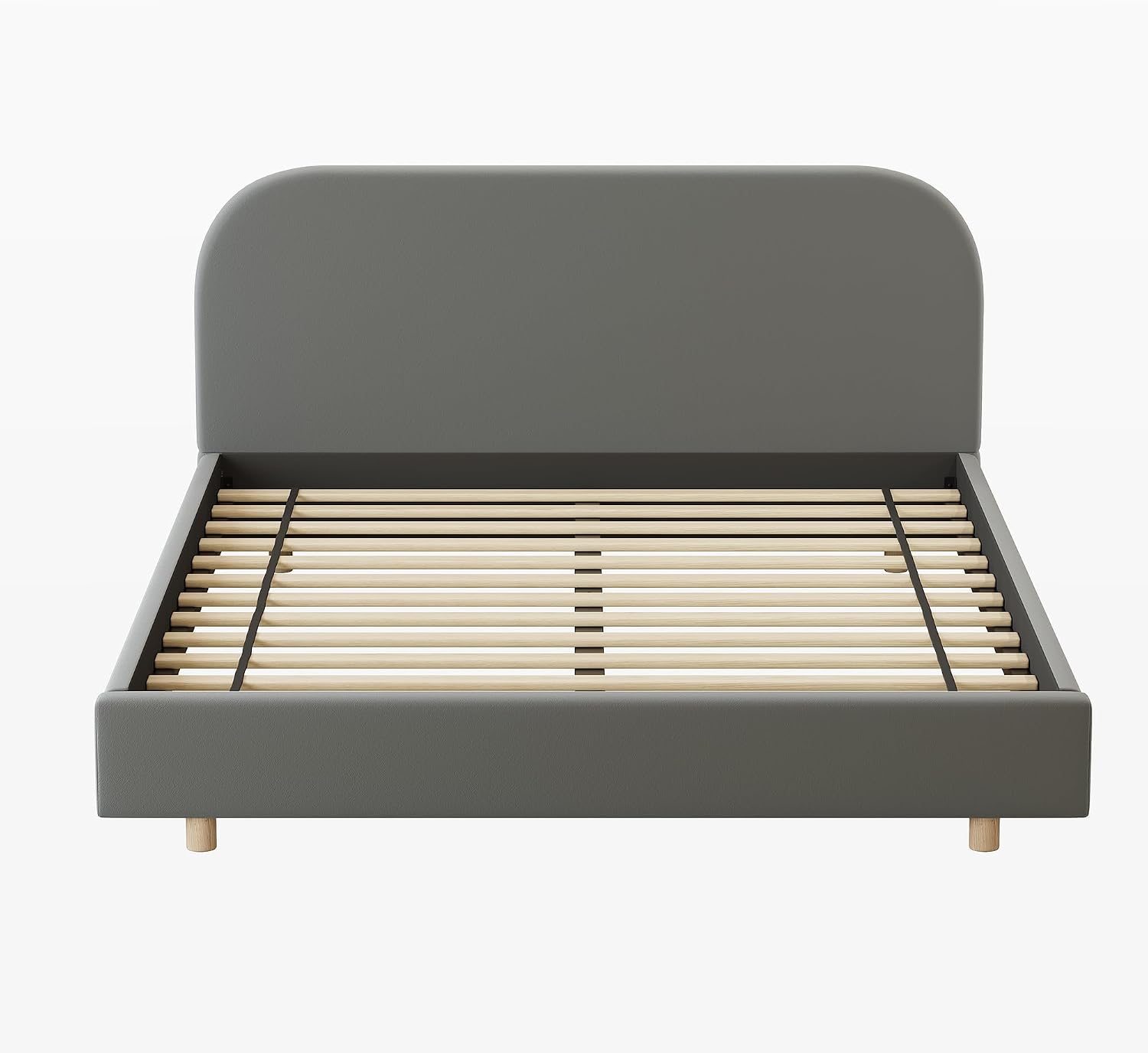 Luxurious Velvet Queen Size Upholstered Platform Bed, Modern Solid Bed Frame with Curve-Shaped Design and Thick Headboard for Bedroom, Easy 15-30 min Assembly,Grey