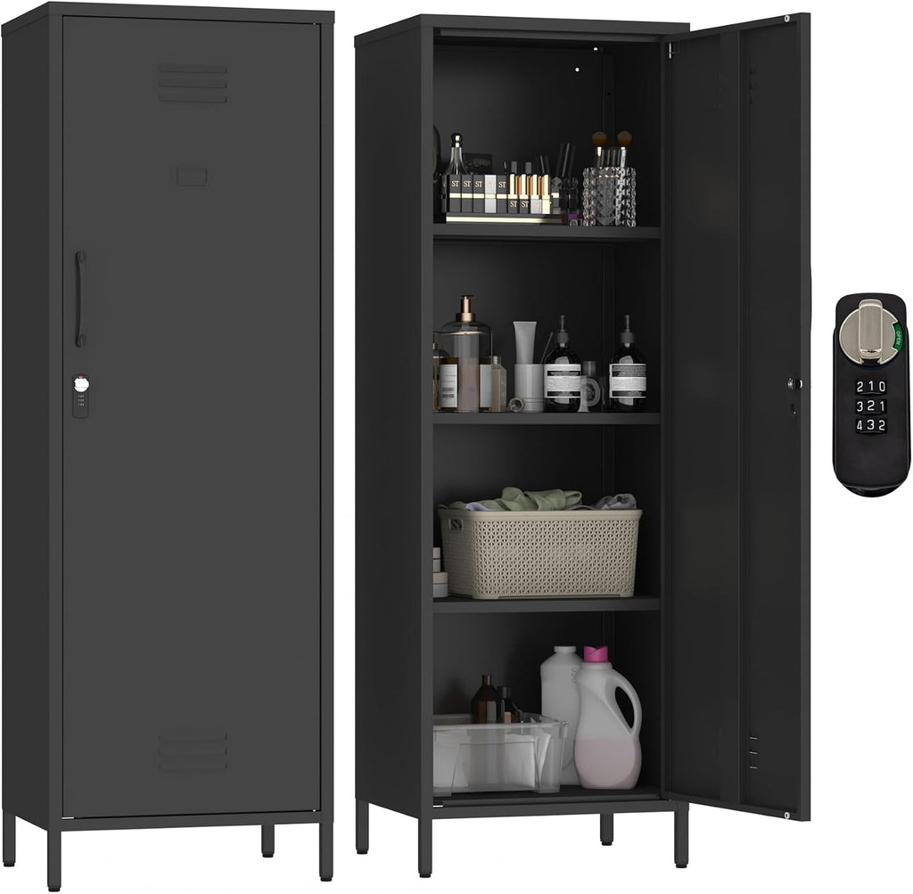 MIOCASA Metal Storage Locker with Digital Lock Steel File Cabinet with 3 Shelves 59.06-inch high for School, Bedroom, Home Office, Gym and Changing Room (Black)