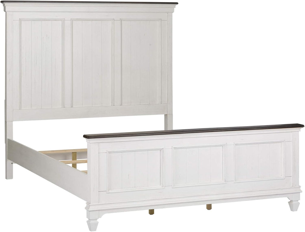 Liberty Furniture Allyson Park California King Panel Bed, Dresser & Mirror, Night Stand Cottage Bedroom Furniture Set - Wirebrushed White w/Charcoal Tops