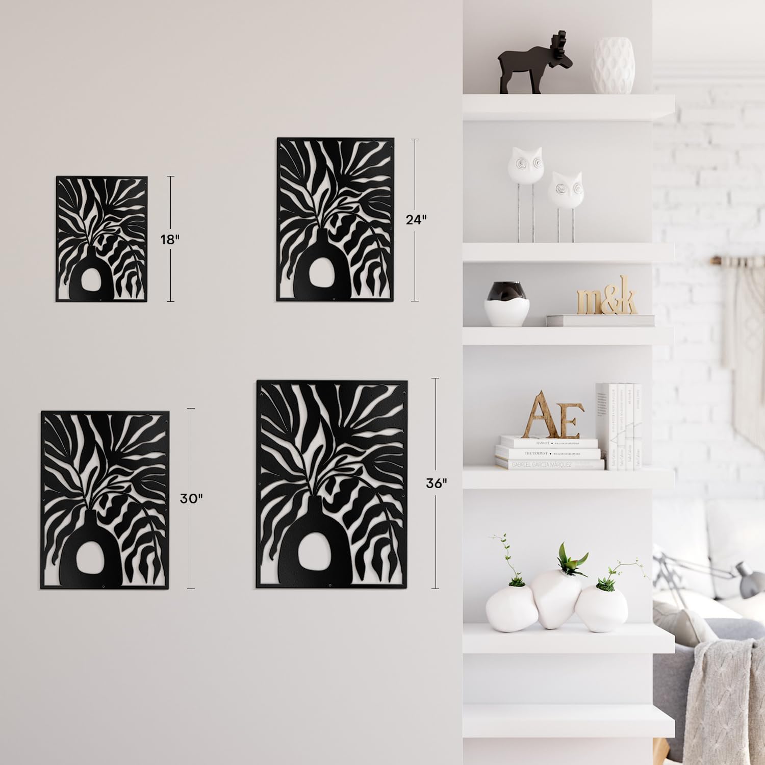 SIGNLEADER Metal Wall Art Decor Olive Tree Minimalist Modern Abstract Wall Sculpture Hangings Home Decoration for Living Room, Bedroom, Bathroom, Kitchen, Outdoor - 30' Black