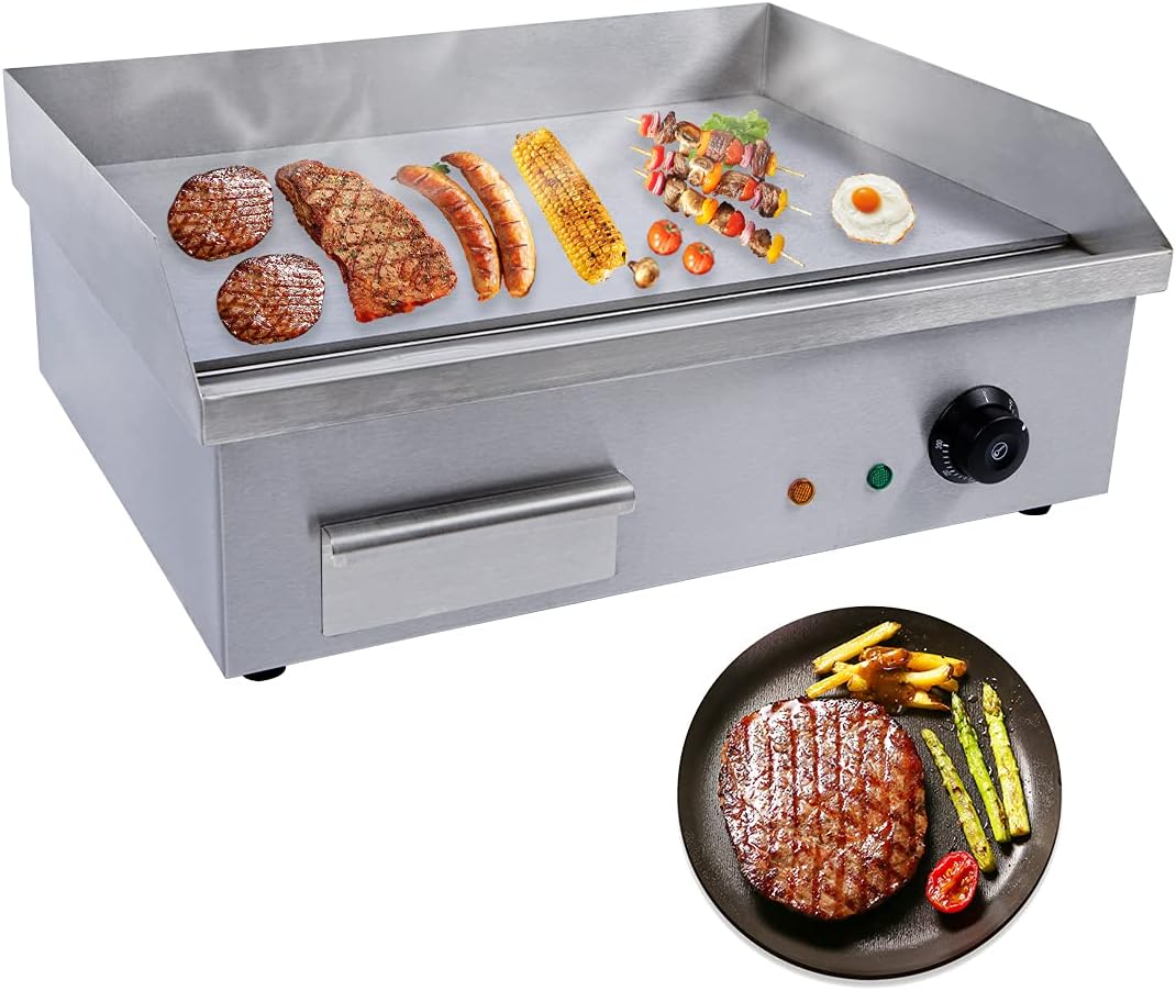 Electric Griddle 22' Countertop Griddle Non-Stick Stainless Steel Flat Top Grill for BBQ Teppanyaki Cooking with Adjustable Temperature Control 122°F-572°F