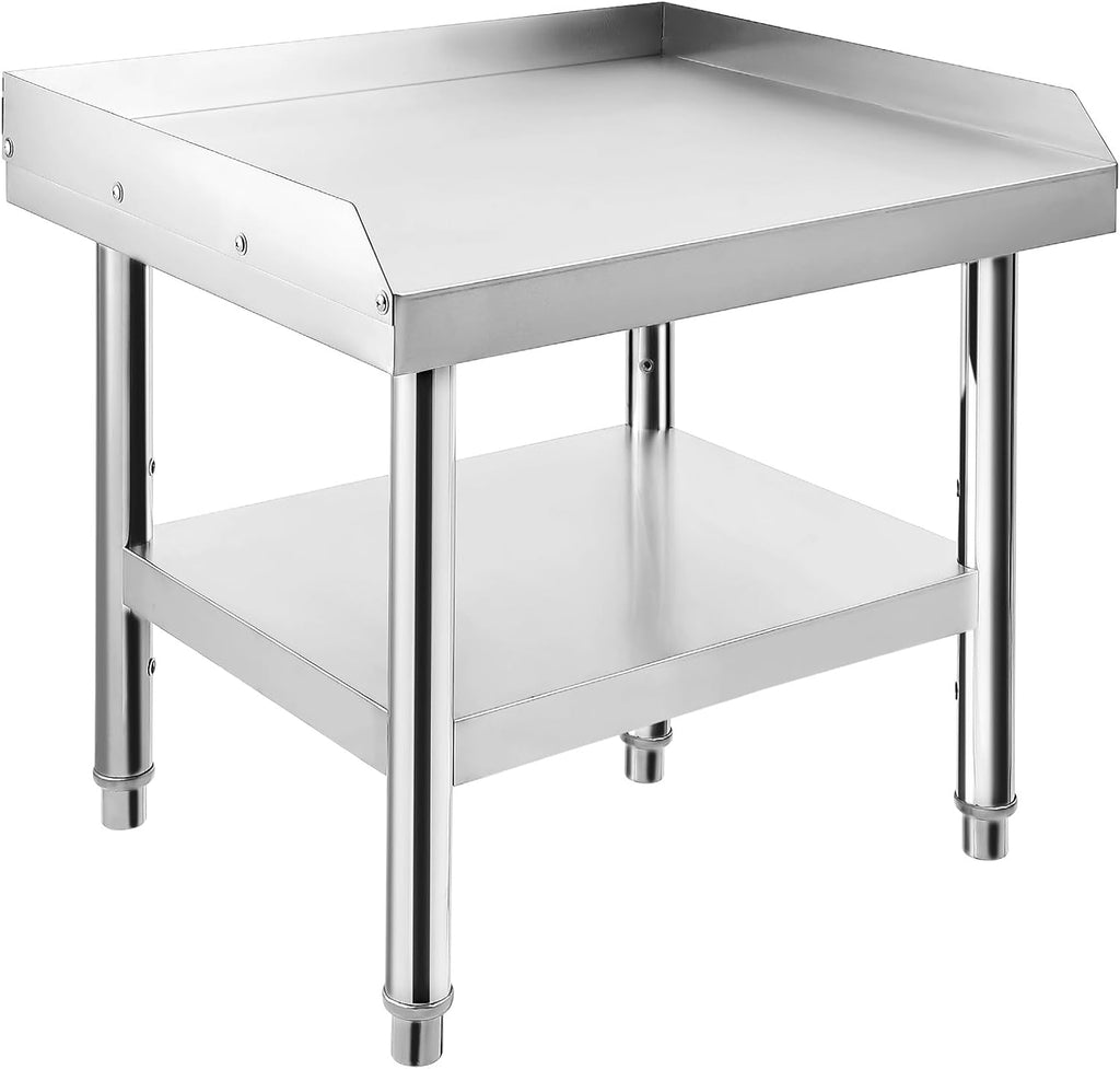 GarveeTech Stainless Steel 24x24x24 in Equipment Grill Stand Table, 1000 LBS Top Shelf, 220 LBS Bottom Shelf, Adjustable Legs, 2 in Edge Baffle, for Hotel, Home, Commercial Restaurant Kitchen
