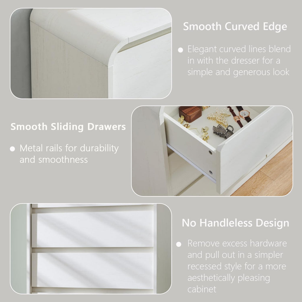 Aitjunz Modern 5 Drawers Dresser for Bedroom, 45' Tall Dressers & Chests of Drawers w/Curved Profile Design, Wood Mid Century Vertical Dresser w/Natural Texture for Bedroom, Living Room, Antique White