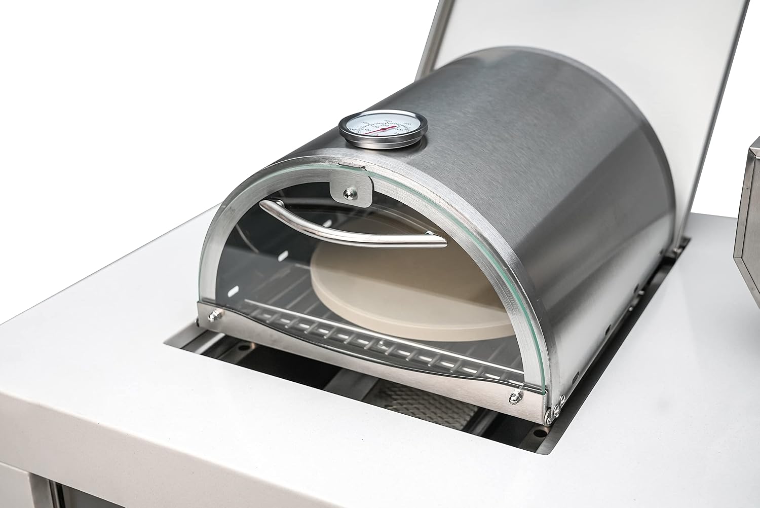 Mont Alpi Premium 132'W Deluxe Stainless Steel Outdoor Kitchen Island with Beverage Center Refrigerator Faucet & Sink + 44'W 6-Burner BBQ Grill + Griddle Plate + Charcoal Tray + Side Burner Pizza Oven