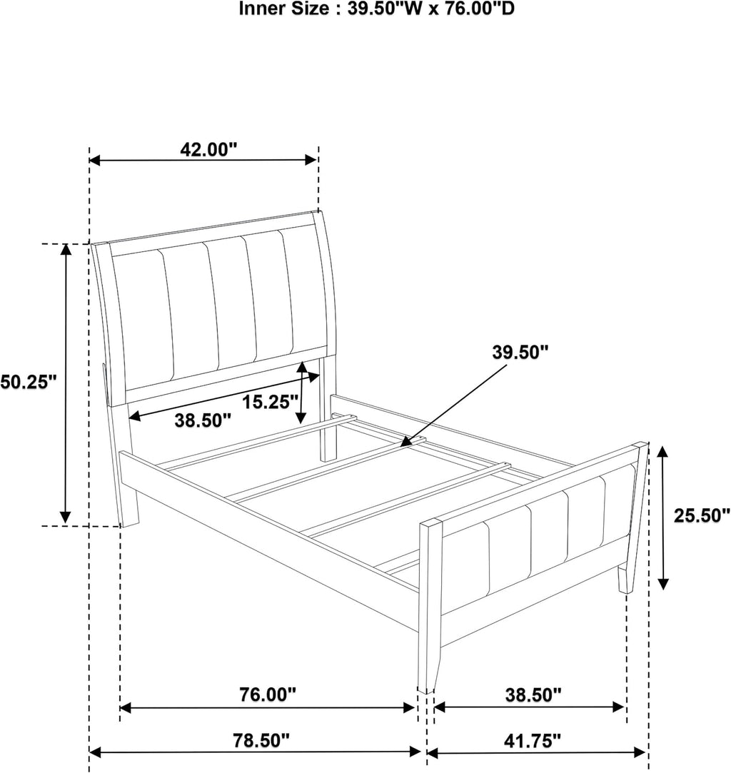 Coaster Home Furnishings Wilkes Transitional 5-Piece Bedroom Set Fabric Upholstered Twin Size Panel Bed Frame 51-inch Headboard Dark Cocoa 224421T-S5