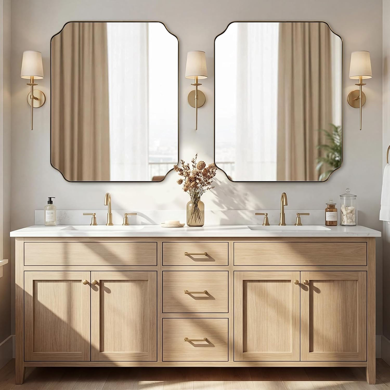 ANDY STAR 24'x30' Brushed Gold Bathroom Mirror, Rectangle Mirror for Bathroom, Champagne Bronze Mirror in Rustproof Stainless Steel Thin Frame, Elegant Scalloped Edge Design, Ideal for Home Remodel