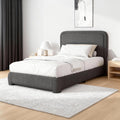 BarnFurin Twin Size Bed Frame, Boucle Upholstered Platform Bed Frame, Soft Rounded Corners, No Box Spring Required, Easy Assembly, Grey