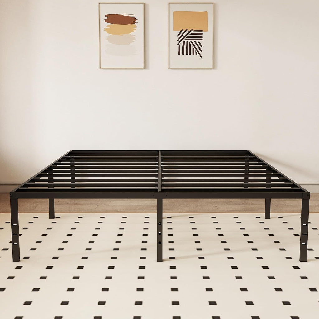King 14 Inch Metal Platform Bed Frame,Heavy Duty,Metal,No Box Spring Needed,Underbed Storage,Easy Assembly,Noise Free,Minimalism,Non-Slip,Bedroom,Kids,Boys,Girls,Black