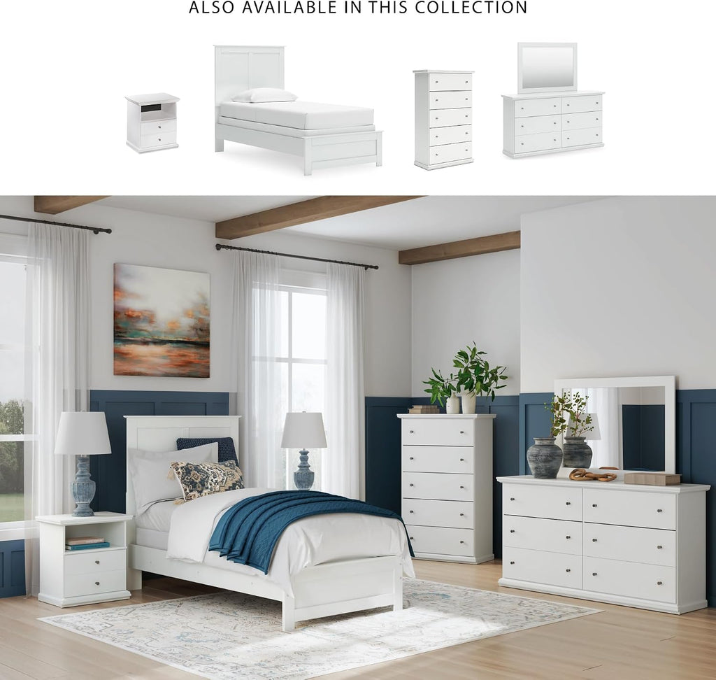 Signature Design by Ashley Bostwick Shoals Transitional Twin Panel Bed, Foundation or Box Spring Needed, White
