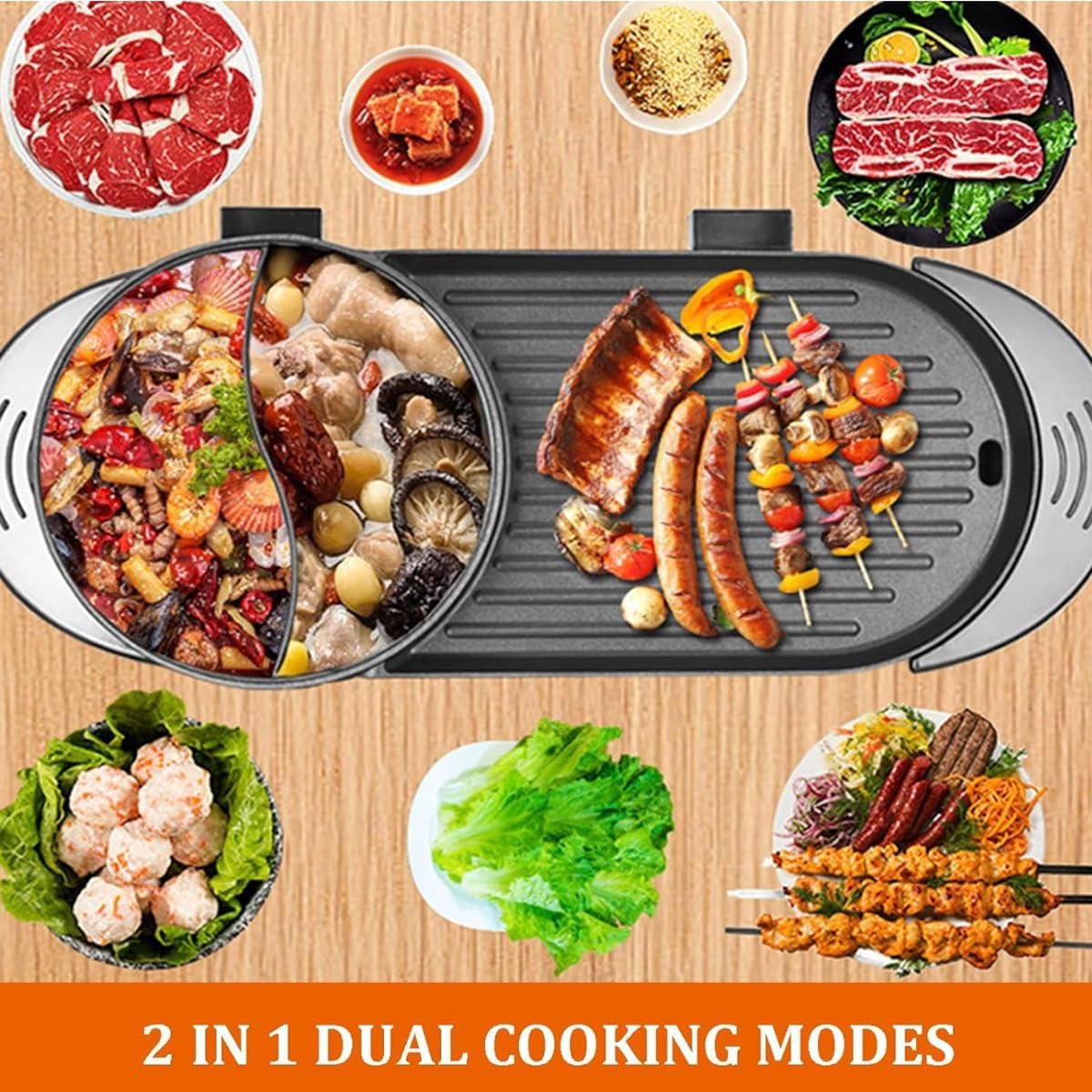 Electric Flat Top Grill, Electric Griddle, Flattop Grills Indoor Safely Washable, Suitable for Frying Grilling Stir Frying(Black,69 * 26 * 14)