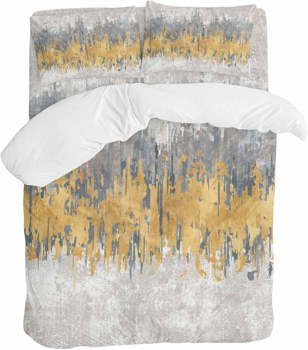Abstract Duvet Cover Set Queen Size 4 Pieces Yellow Grey Graffiti Silhouette Art Modern Painting Bedding Set with Zipper Closure, 1 Comforter Cover 90x92 Inches 1 Flat Sheet & 2 Pillow Cases