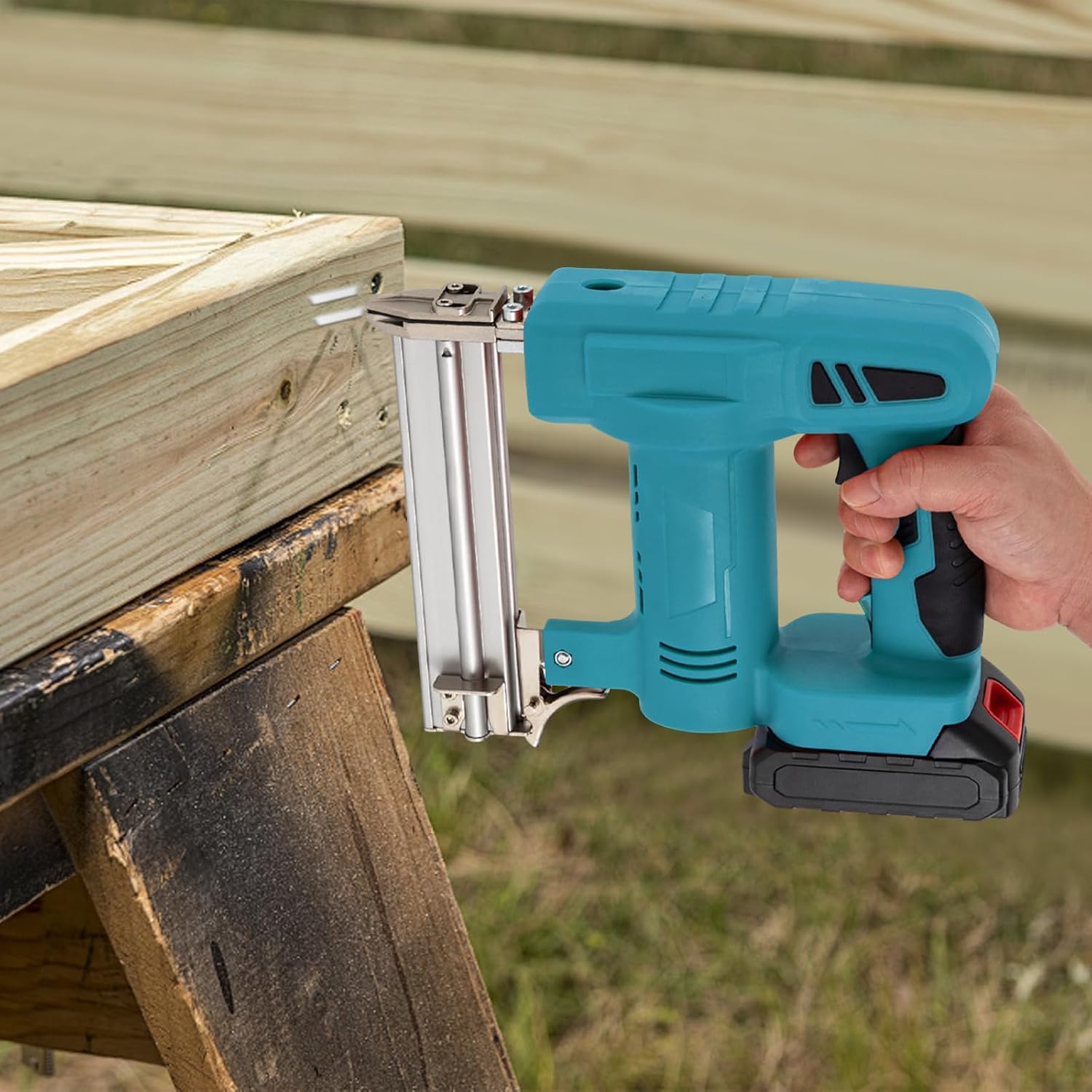 Nail Gun Battery Powered,2-in-1 Staple Gun,21V 100W Battery Powered Staple Gun, Nail Gun for Home Improvement, Woodworking（Blue）