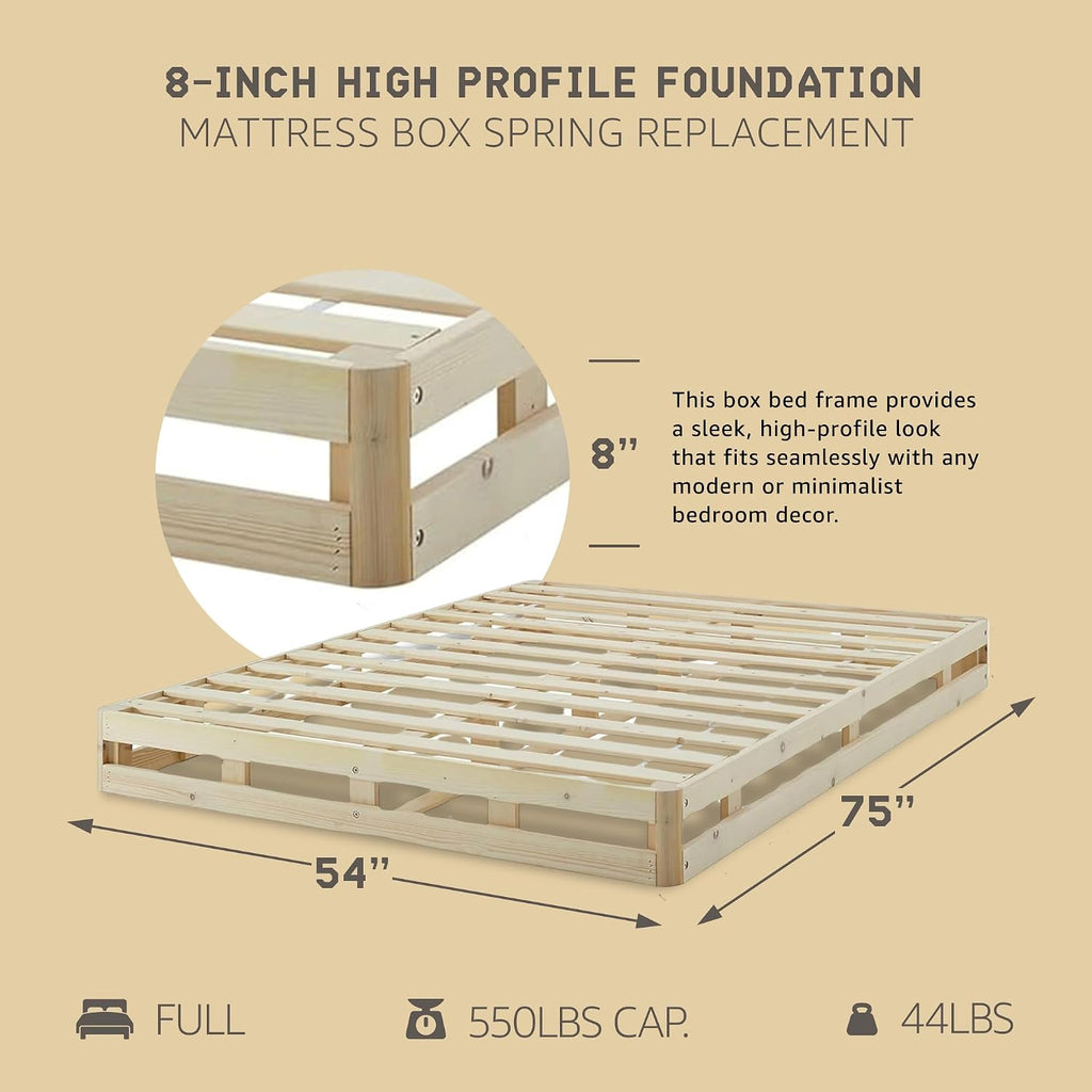 Hercules 8 Inch High Profile Foundation Mattress Box Spring Replacement, Full