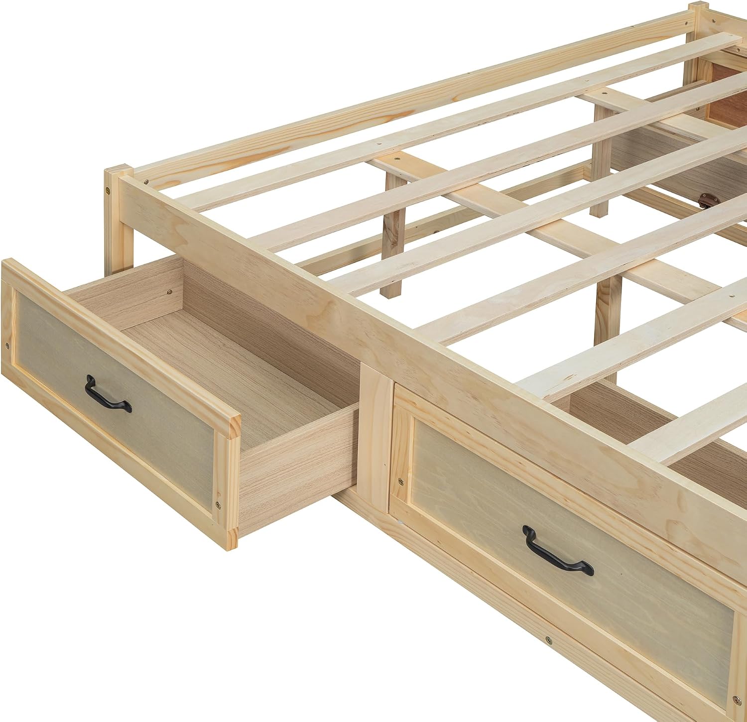 SOFTSEA Queen Size Bed Frame with 6 Storage Drawers, Wood Platform Bed Frame No Headboard with Support Slats, Farmhosue Platform Bed with Drawers, No Box Spring Needed, Easy Assembly, Antique Natural