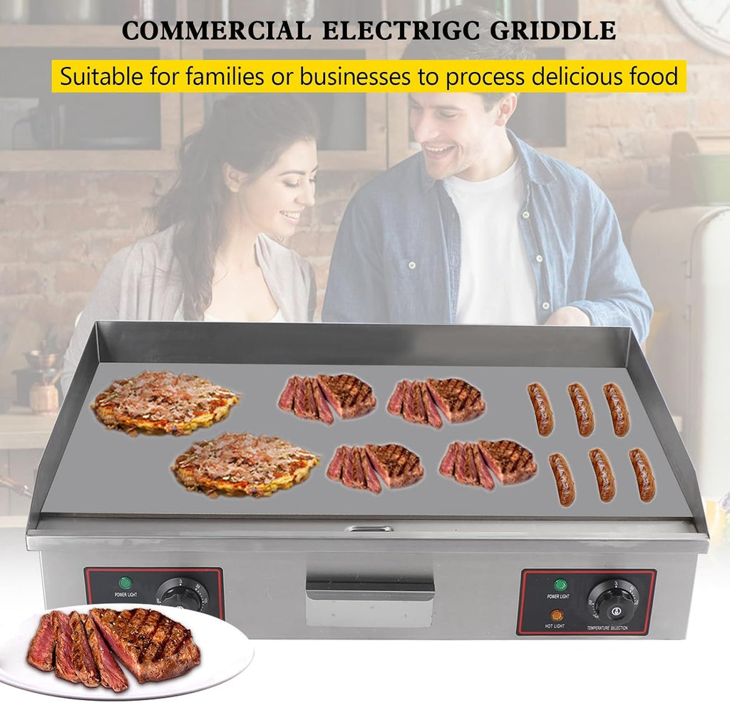 Topteng Commercial Electric Griddle 30 Inch, Commercial Griddle Electric Flat Top Griddle Stainless Steel Countertop Griddle Grill 4400W with Drip Hole, 50-300℃ Griddle for Home Restaurants