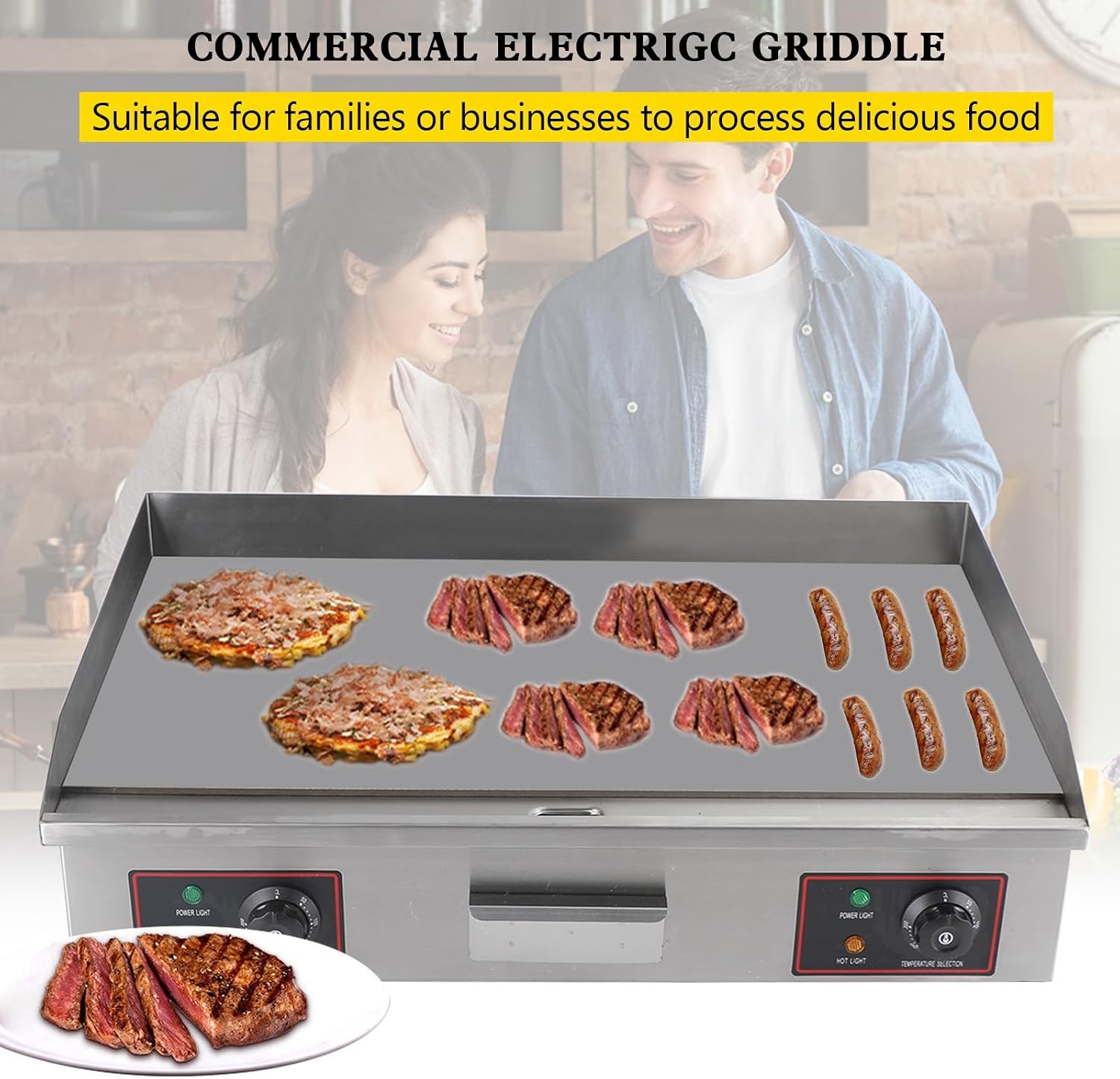 Topteng 30' Commercial Electric Griddle, Commercial Griddle Electric Flat Top Griddle Stainless Steel Countertop Griddle Grill 4400W with Drip Hole, 50-300℃ Griddle for Home Restaurants