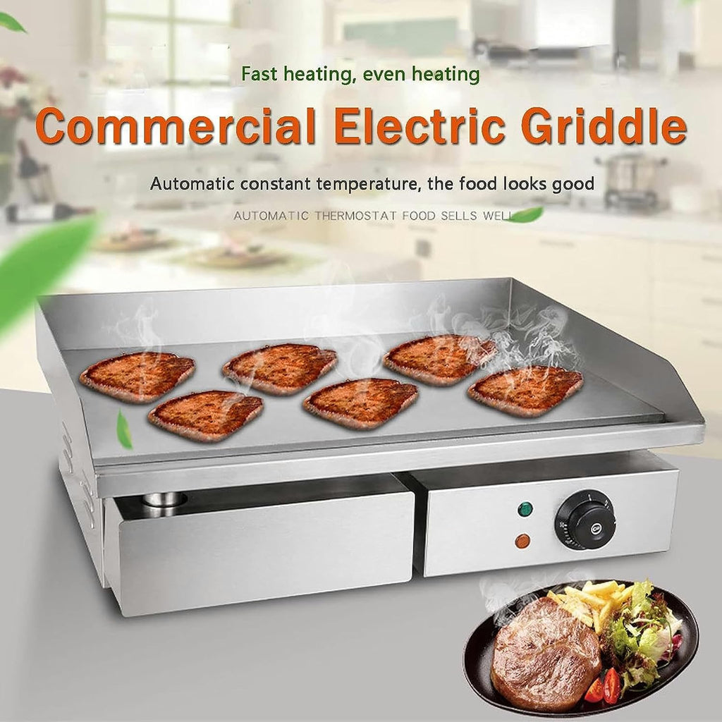 Electric Griddle Flat Hotplate Commercial Countertop BBQ Grill Stainless Steel Nonstick Barbecue, Efficient Nonstick Burger Bacon Kitchen Barbeque Countertop for Barbecue Omelette Fried Food