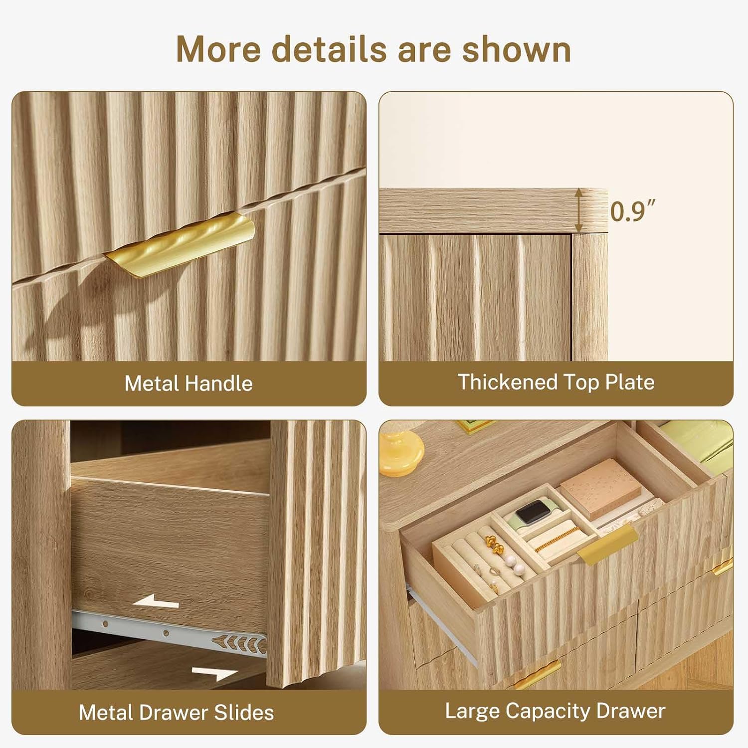 TEENOFN Fluted Dresser for Bedroom with 8 Drawers, 47.2' Wide Modern Chest of Drawers with Metal Handle, Dresser TV Stand, Wood Closet Clothes Storage Organizer for Living Room, Hallway, Natural