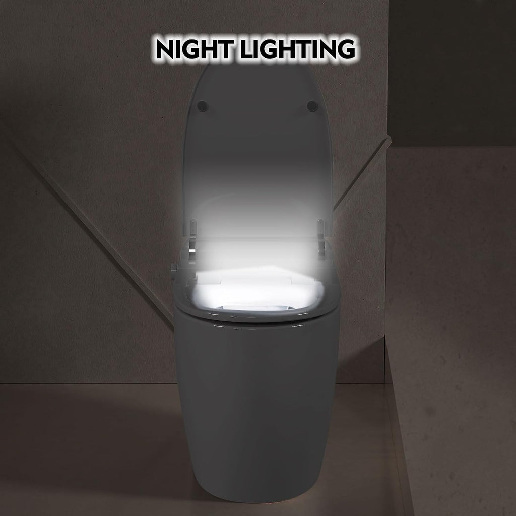 Heated Seat Smart One Piece Toilet, Automatic Flush Tank Less without Bidet, with Foot sensor Flush, White Night Light, Knob Control, Power Outage Flushing, Soft Close Cover