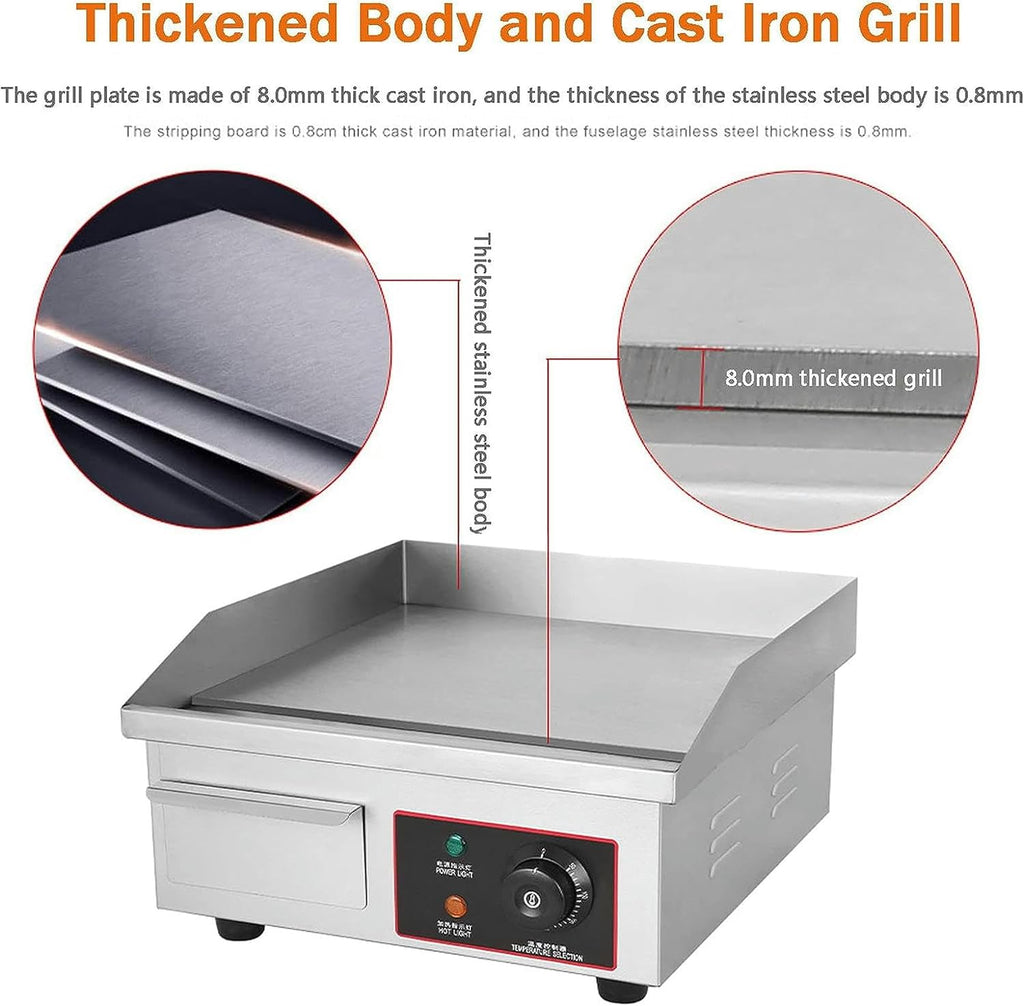 Commercial Electric Griddle Stainless Steel Full Flat Hotplate BBQ Hotplate, Large Griddle Hot Cooking Plate with Temperature Control, Efficient Nonstick Electric Griddle for Home Barbecue