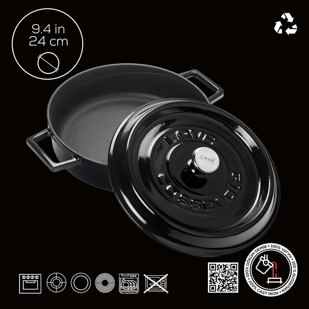 Lava Signature Enameled Cast-Iron Multi-Purpose Braiser Oven - 2-1/2 Quart, Obsidian Black