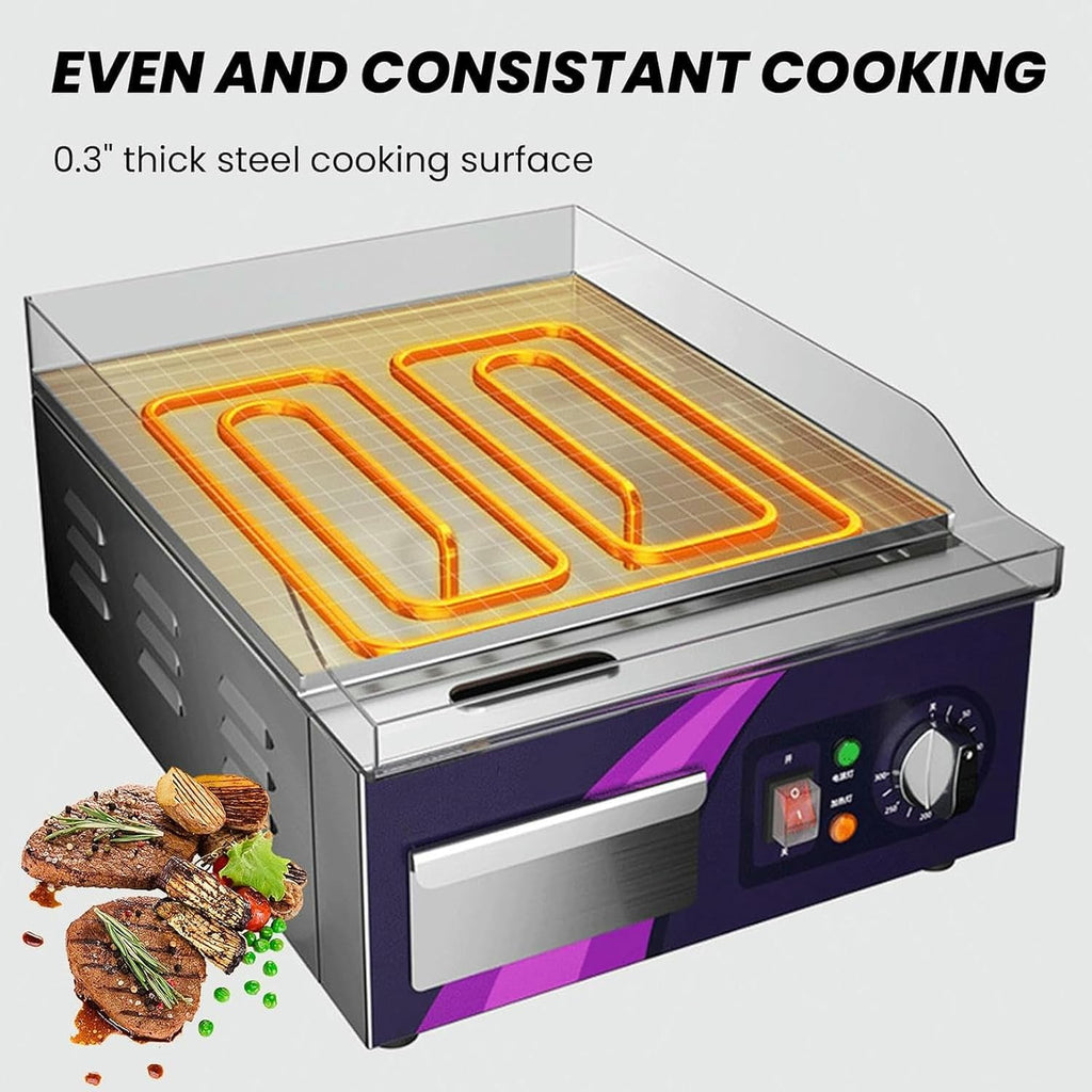 Commercial Electric Griddle 14', 2000W Flat Top Countertop Griddle, Non-Stick Chrome Plating Iron Cooking Plate for Restaurant