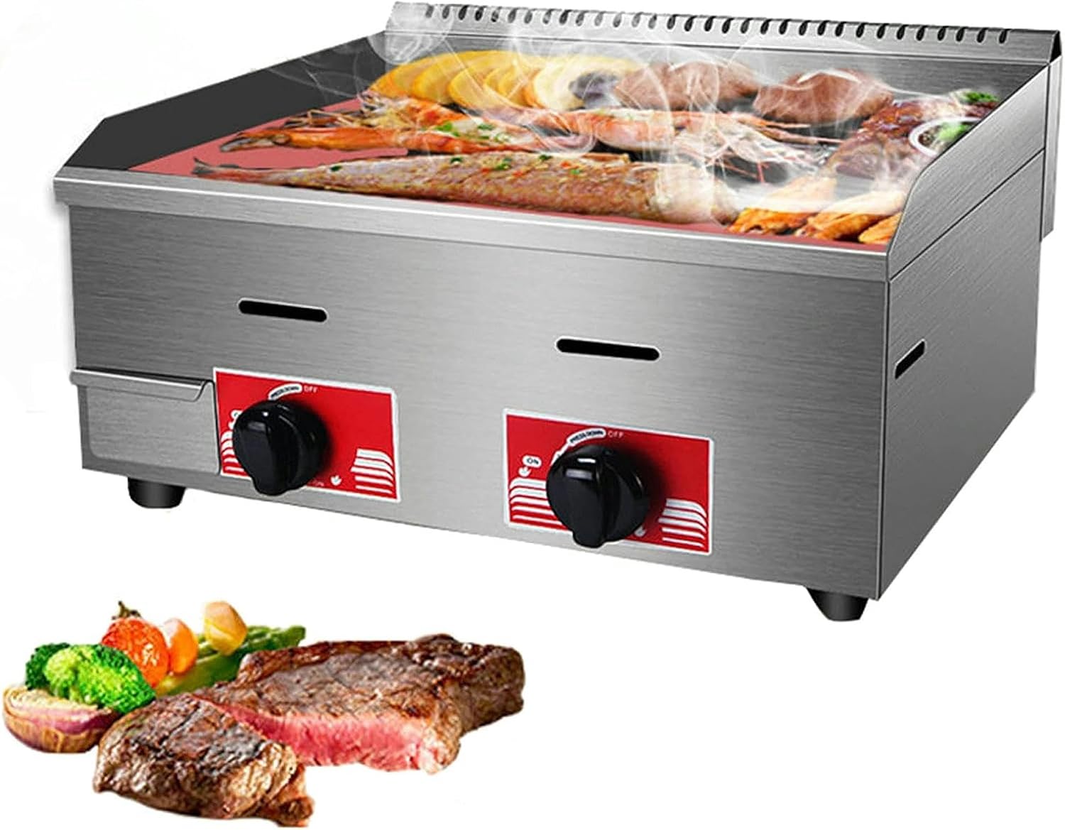 21' Commercial Gas Electric Griddle, Heavy Duty Stainless Steel Teppanyaki Flat Top Grill, for Kitchen Restaurant BBQ Tools