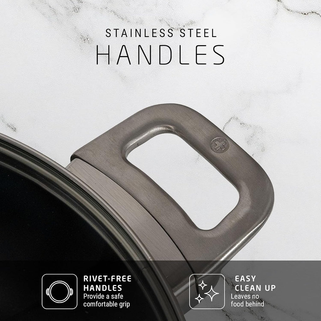 Swiss Diamond Braiser Pan with Lid, Features Stainless Steel Handle, Nonstick Diamond Coated Braising Pan with Lid Oven Safe & Dishwasher Safe, 11', 5.3 Quart, Grey
