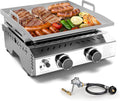 WAA Portable Propane Griddle, 16000BTU Tabletop Portable Propane Gas Grill with 2 Burners, Stainless Steel Flat Top Grill, Outdoor Cooking for Tailgating,Camping, RVs, BBQ, Patio, Silver