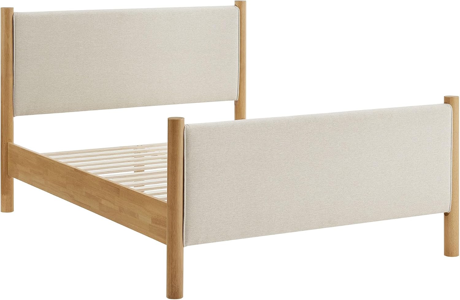 Modway Maven Full Bed Frame in Ivory Oak with Upholstered Fabric Headboard and Footboard – Wood Full Platform Bed Frame – No Box Spring Needed