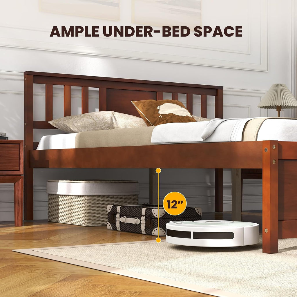 Giantex Full Size Solid Wood Platform Bed Frame, Mid Century Full Bed Frame with Headboard, Wood Slat Support, Double Panel Bed, No Box Spring Needed, Easy Assembly, Walnut