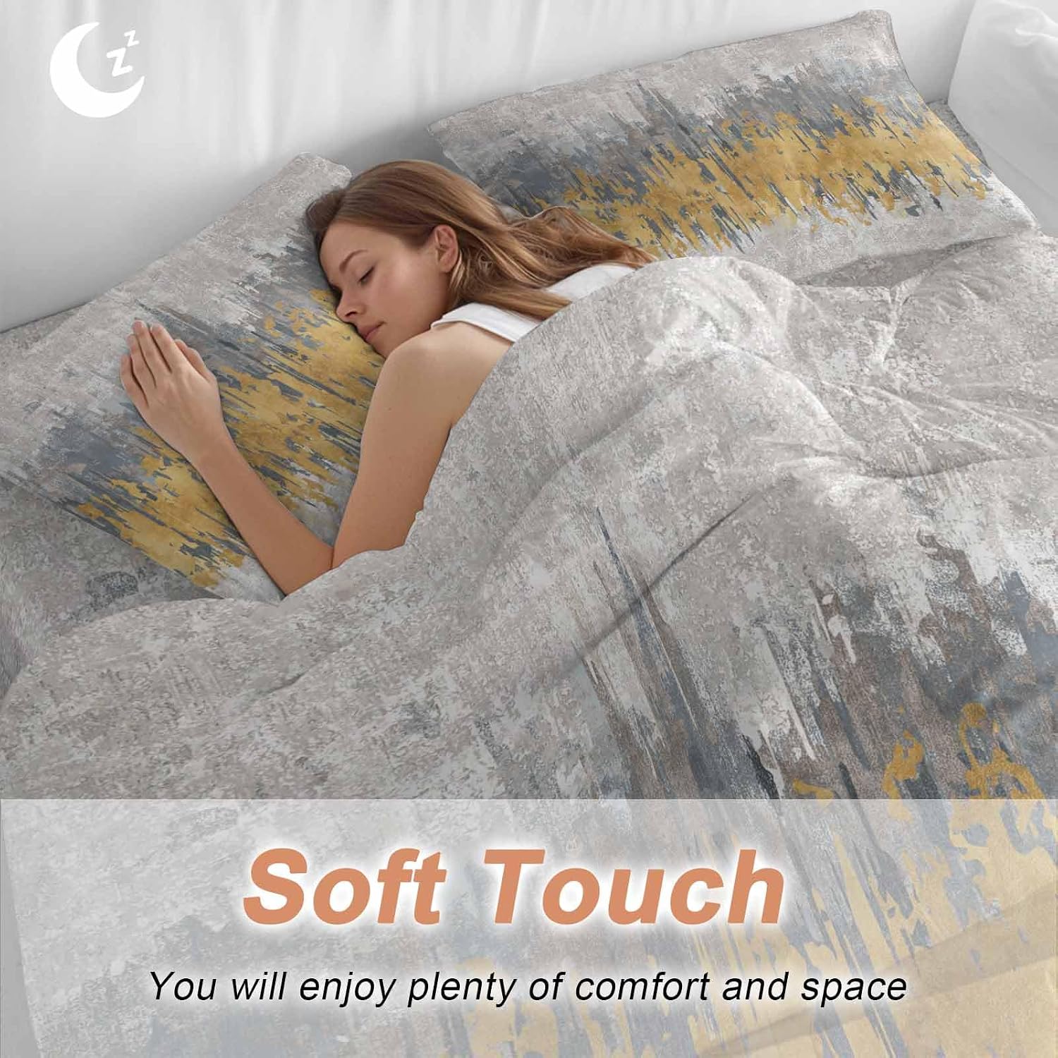 Abstract Duvet Cover Set Queen Size 4 Pieces Yellow Grey Graffiti Silhouette Art Modern Painting Bedding Set with Zipper Closure, 1 Comforter Cover 90x92 Inches 1 Flat Sheet & 2 Pillow Cases