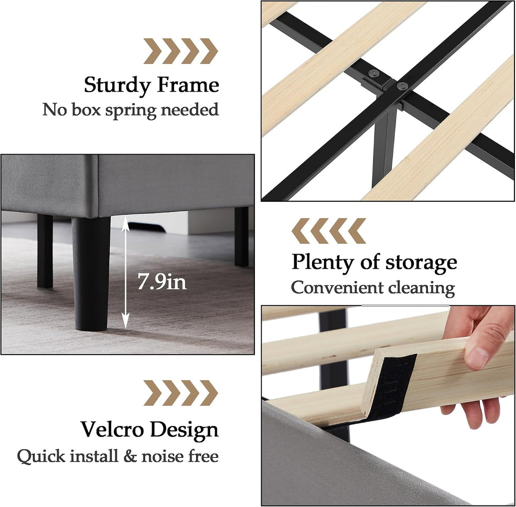 VECELO Full Bed Frame Platform Bed Frame with Upholstered Headboard, Strong Frame and Wooden Slats Support, Strong Weight Capacity, Non-Slip and Noise-Free, Easy Assembly,Dark Grey
