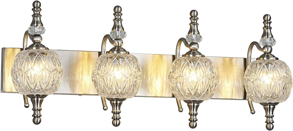 Modern Crystal Bathroom Vanity Lights Fixtures Over Mirror Brushed Nickel Vintage 4-Lights 28 Inch Bathroom Light Fixtures Glass Crystal Vanity Lights